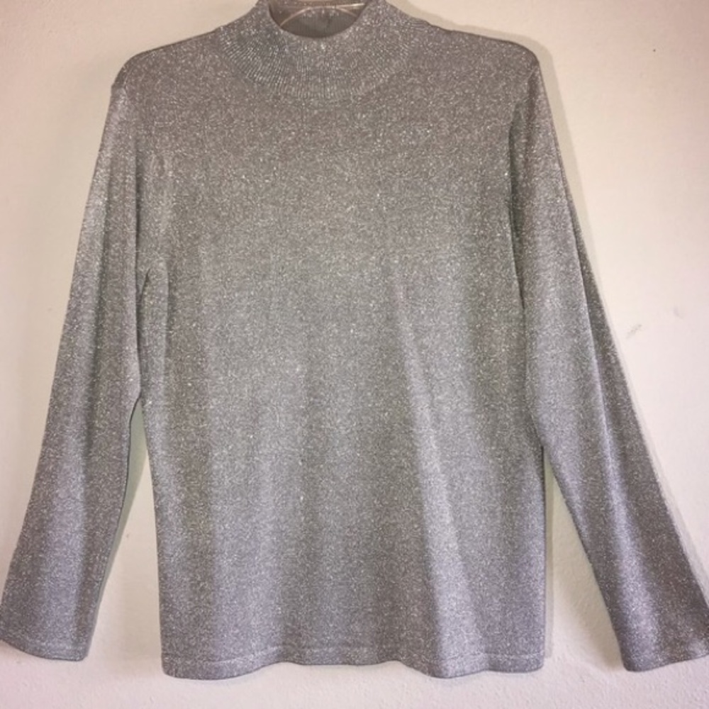 Silk Top Silver Long Sleeve Mockneck Small Talbots
